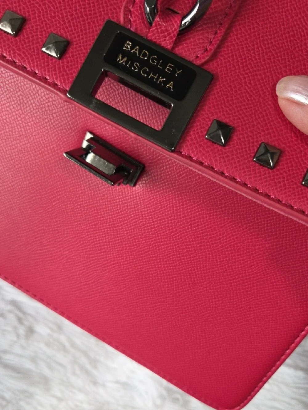 NWT Badgely Mischka Red Stud-Accent Top-Handle Satchel Bag